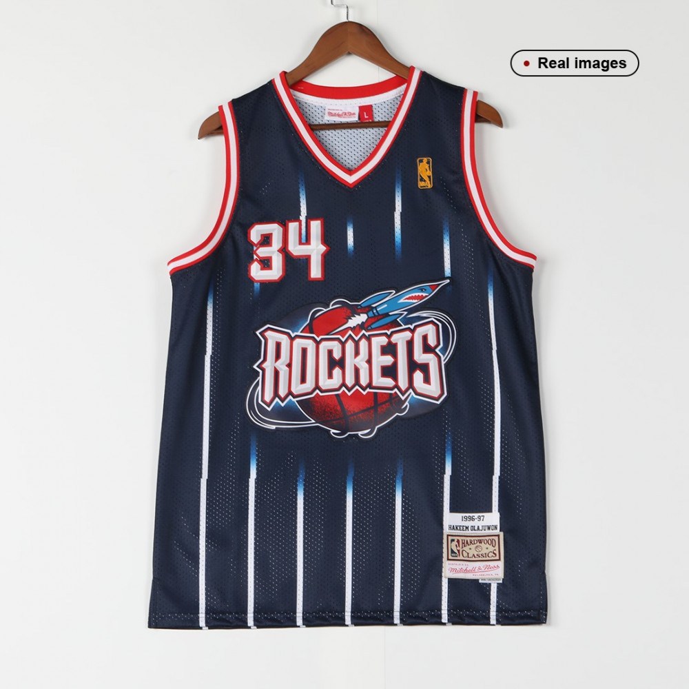 Men's Houston Rockets Hakeem Olajuwon Throwback Navy 1996-97 Hardwood Classics Swingman Jersey-Pro Kit Vault | Brand New 26/27 Sports Jerseys